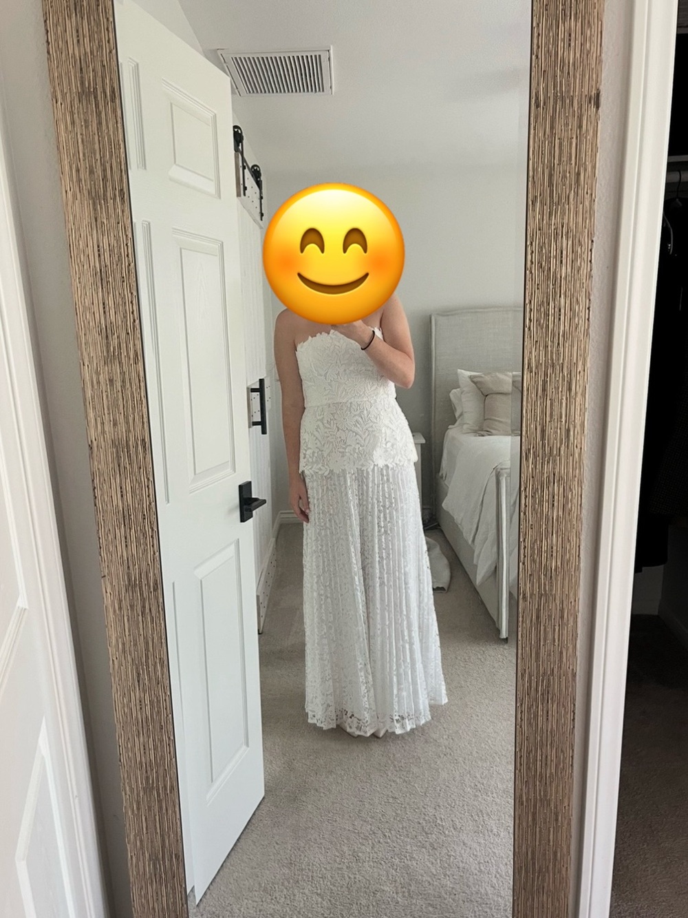 White Strapless Lace Peplum Maxi Dress